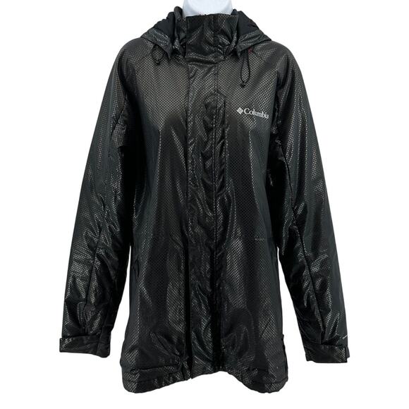 Columbia Omni-Heat Jacket Mens M Dawn Watch Black Dot Hooded Full Zip Waterproof